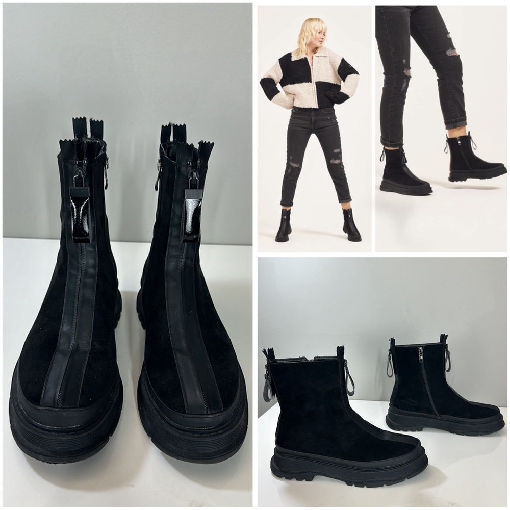 Torgeis Moira Micro Suede Zippered Platform Combat Boots Size 8